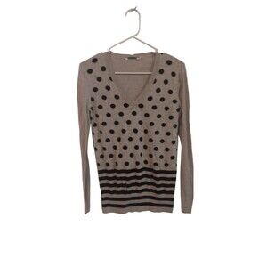 Ann Taylor Loft grey and black wool blend polka dot and strip‎ sweater